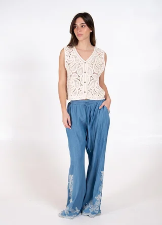 Palazzo denim bordado  - Vista 4