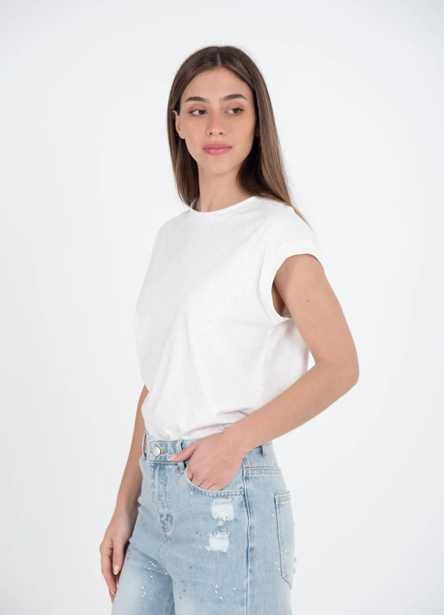 Remera sin mangas full strass