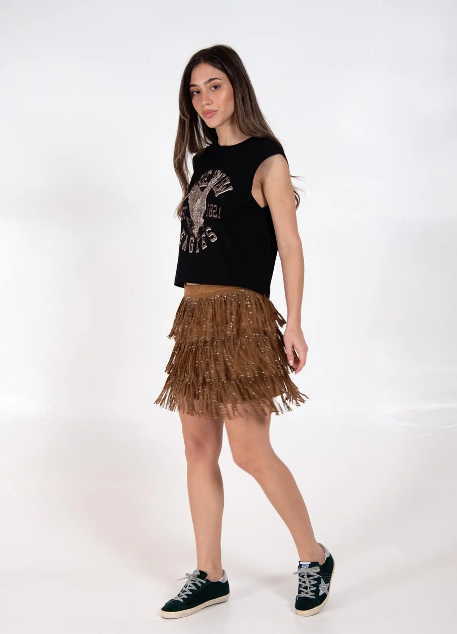 Mini de gamuza con flecos y strass