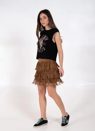 Mini de gamuza con flecos y strass - Vista 3