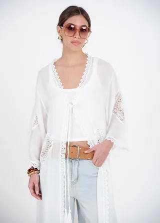 Kimono largo calado con puntillas  - Vista 3