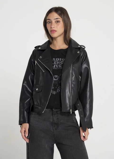 Campera eco cuero con cinto 