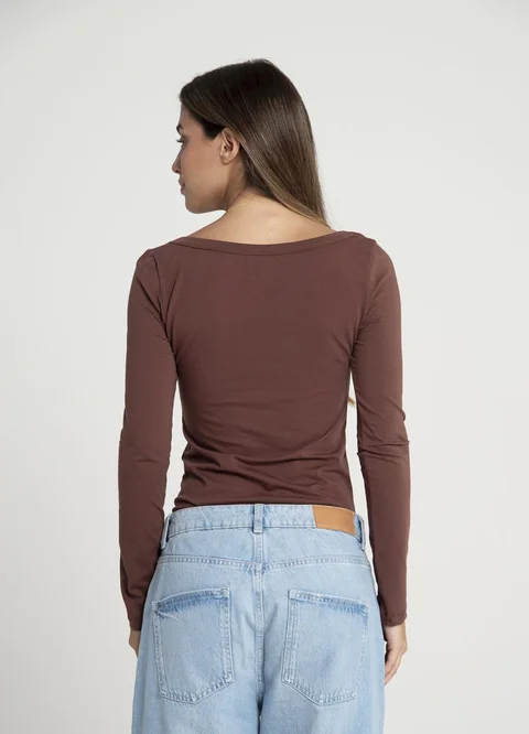 Remera m/larga jersey spandex escote U