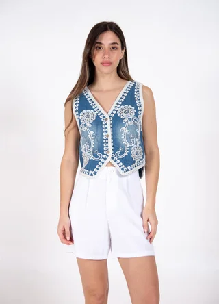 Chaleco denim localizado c/bordado - Vista 4