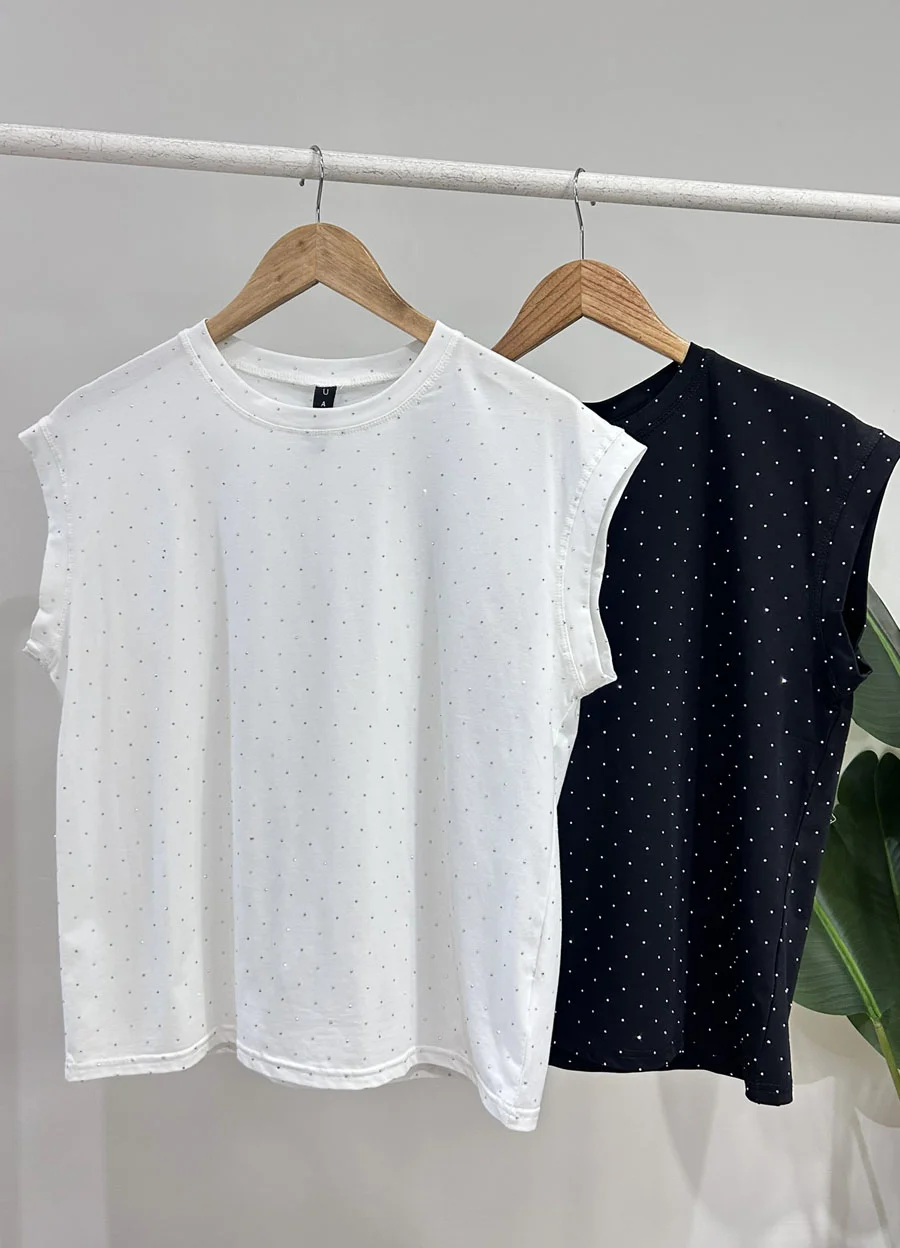 Remera sin mangas full strass