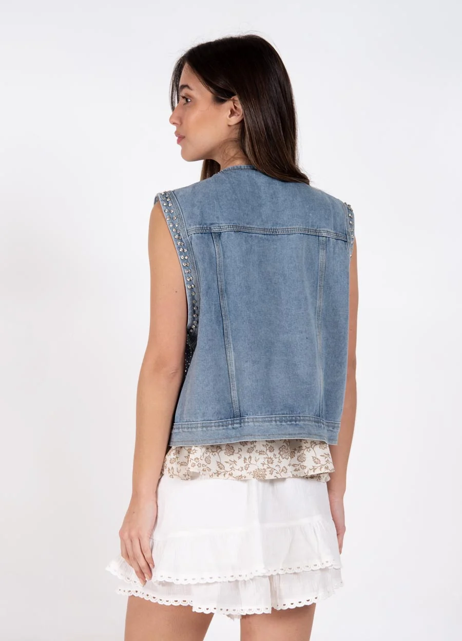 Chaleco denim con full strass 