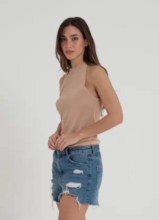 Musculosa halter tejida con tira  - Vista 5