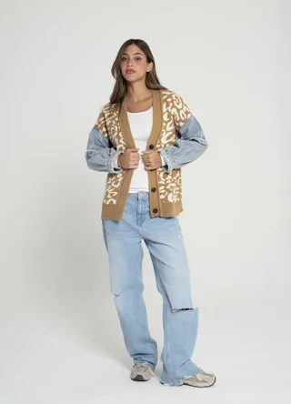 Cardigan tejido print combinado denim - Vista 4