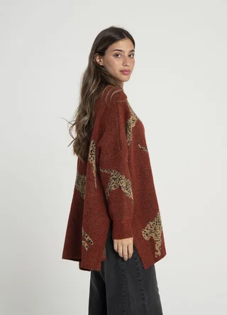 Maxi sweater leopardos con tajos  - Vista 2