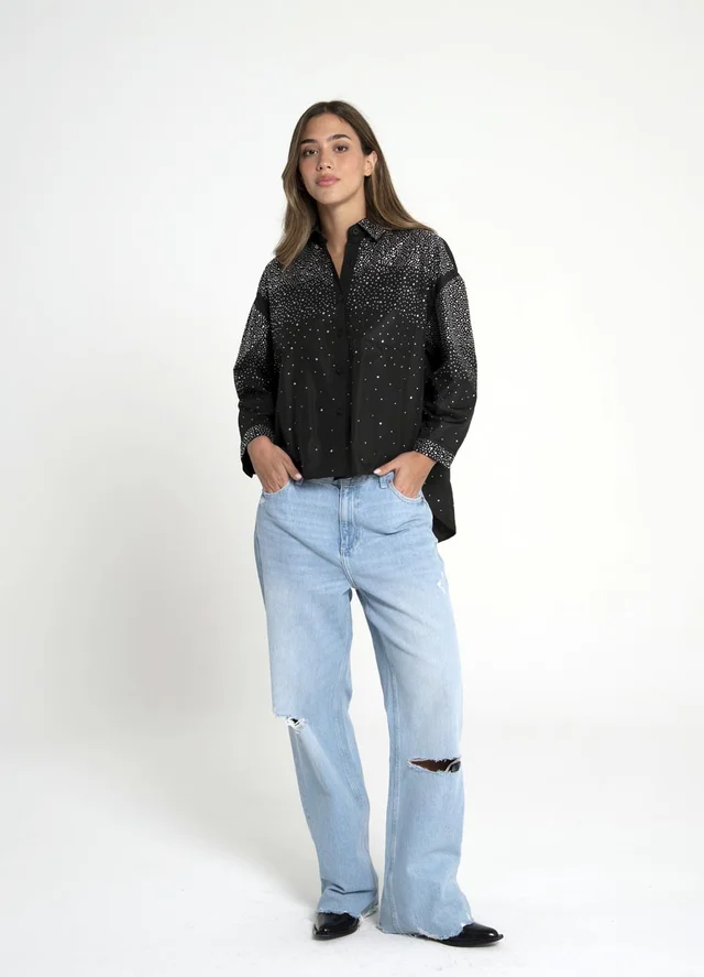 Camisa full strass 3/4