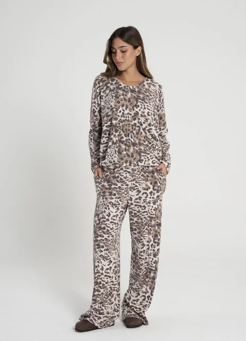 Sweater ecote V irregular print 