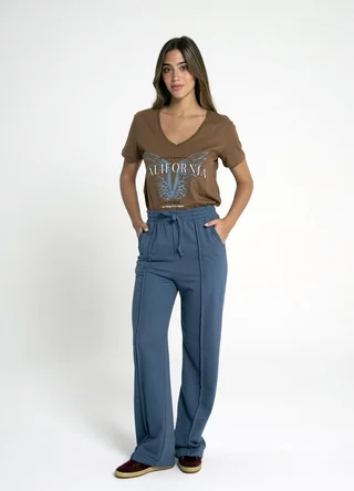 Pantalon tejido rustico con alforza - Vista 1