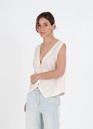 Chaleco bordado offwhite - Vista 3