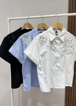 Camisa manga corta con strass - Vista 4