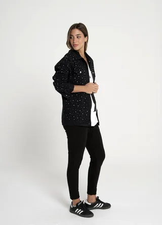 Chaqueta denim con strass gotas  - Vista 4
