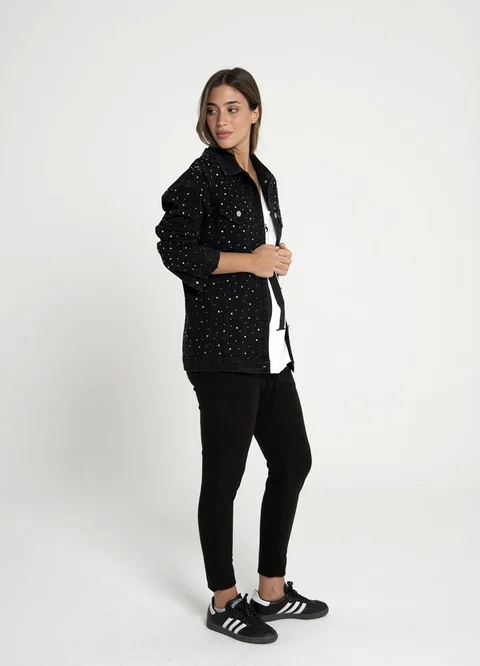 Chaqueta denim con strass gotas 