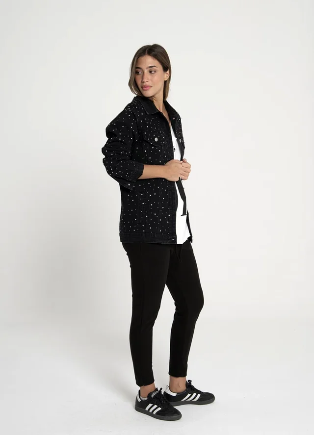 Chaqueta denim con strass gotas 