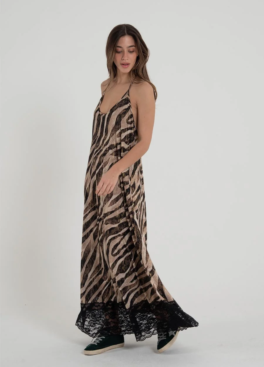 Solero largo print con puntilla 