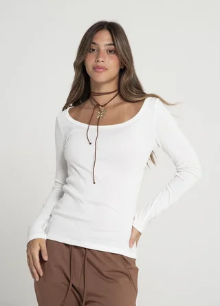 Remera manga larga rib escote cavado  - Vista 1