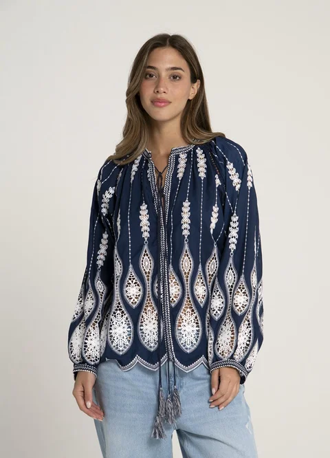 Blusa mangas balloom bordada