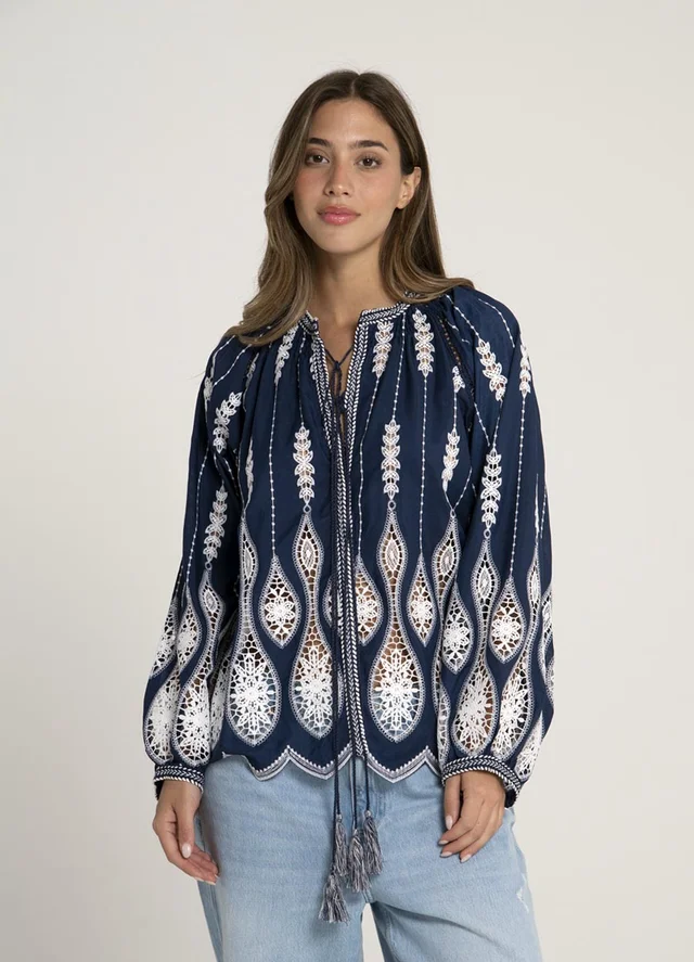 Blusa mangas balloom bordada 