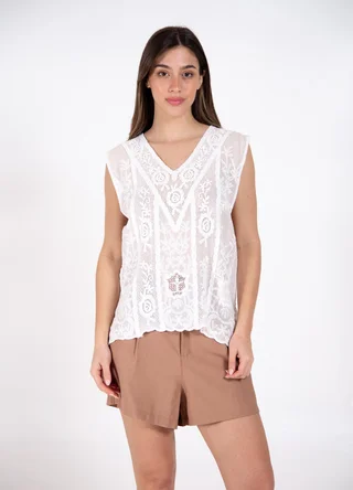 Musculosa escote V full bordada al tono  - Vista 4