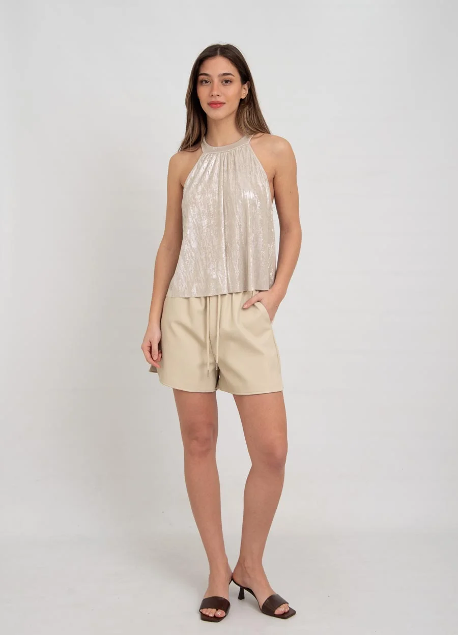 Blusa metalizada para atar abertura en espalda