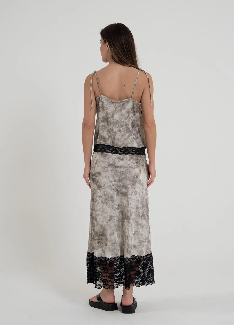 Falda midi con puntilla 