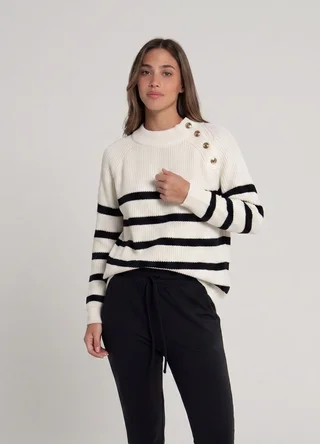 Sweater rayado con botones dorados  - Vista 2
