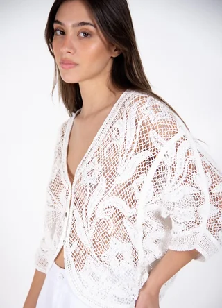 Kimono con botones tejido flores c/lentejuelas  - Vista 3