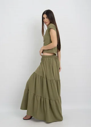 Falda larga fantasia con recorte  - Vista 3