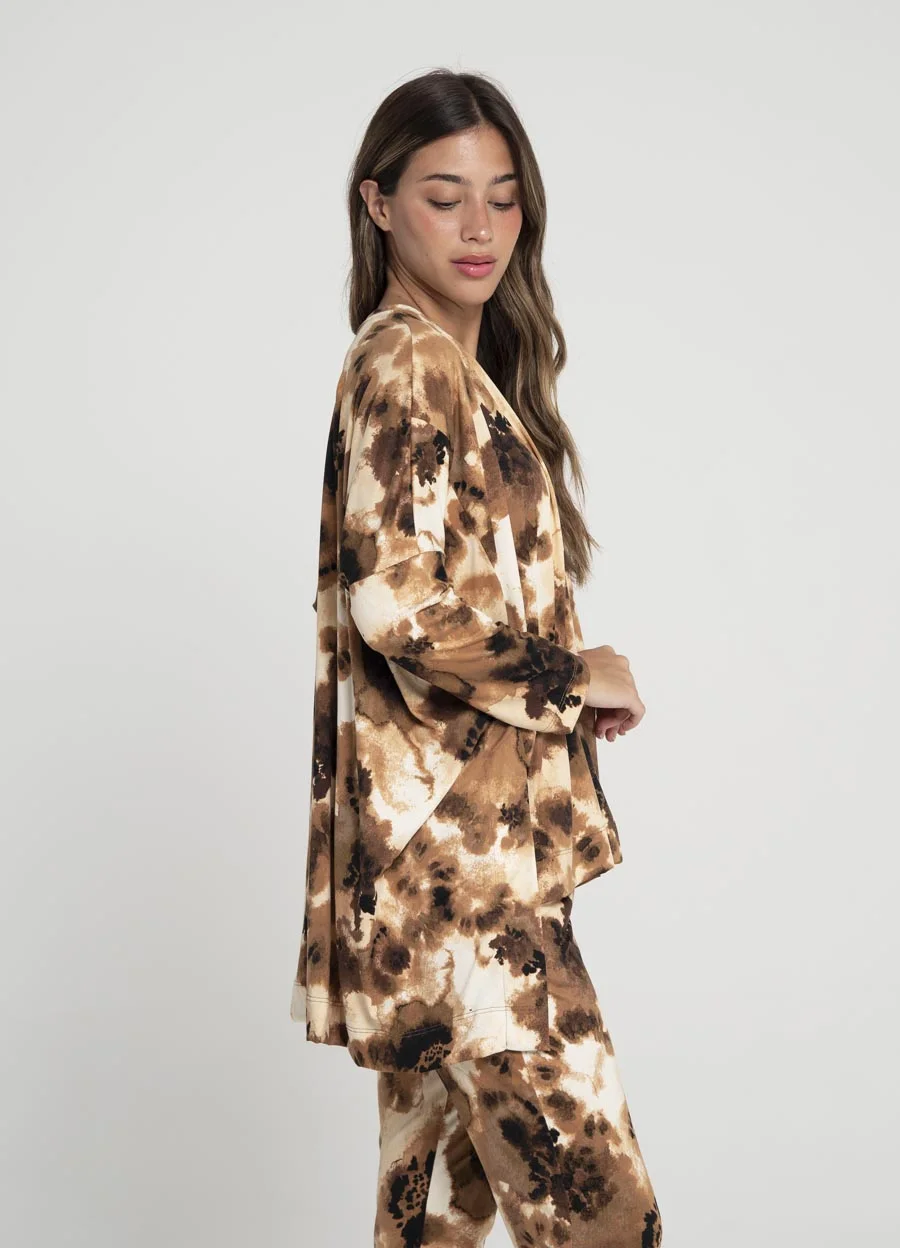 Remeron modal soft estampado irregular tajos delanteros