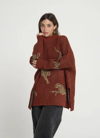 Maxi sweater leopardos con tajos  - Vista 1