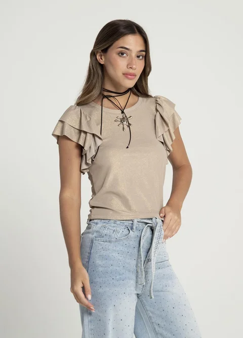 Remera morley lurex con volado en manga 