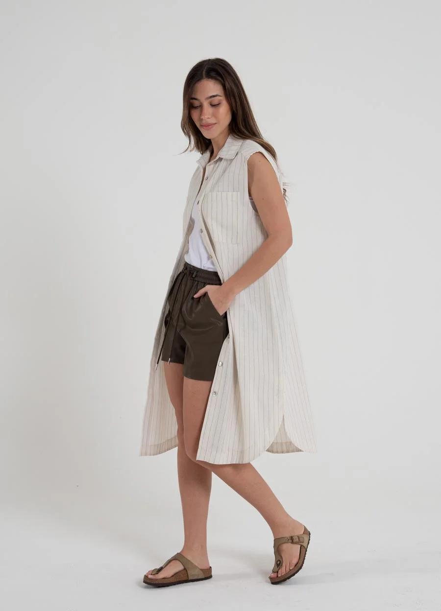 Vestido camisero lino rayado