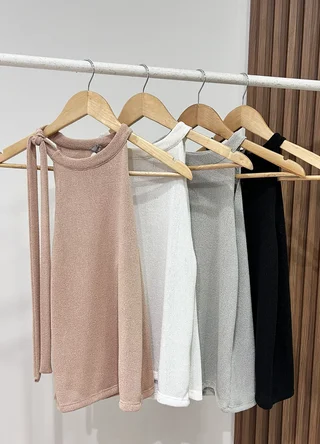 Musculosa halter tejida con tira  - Vista 6