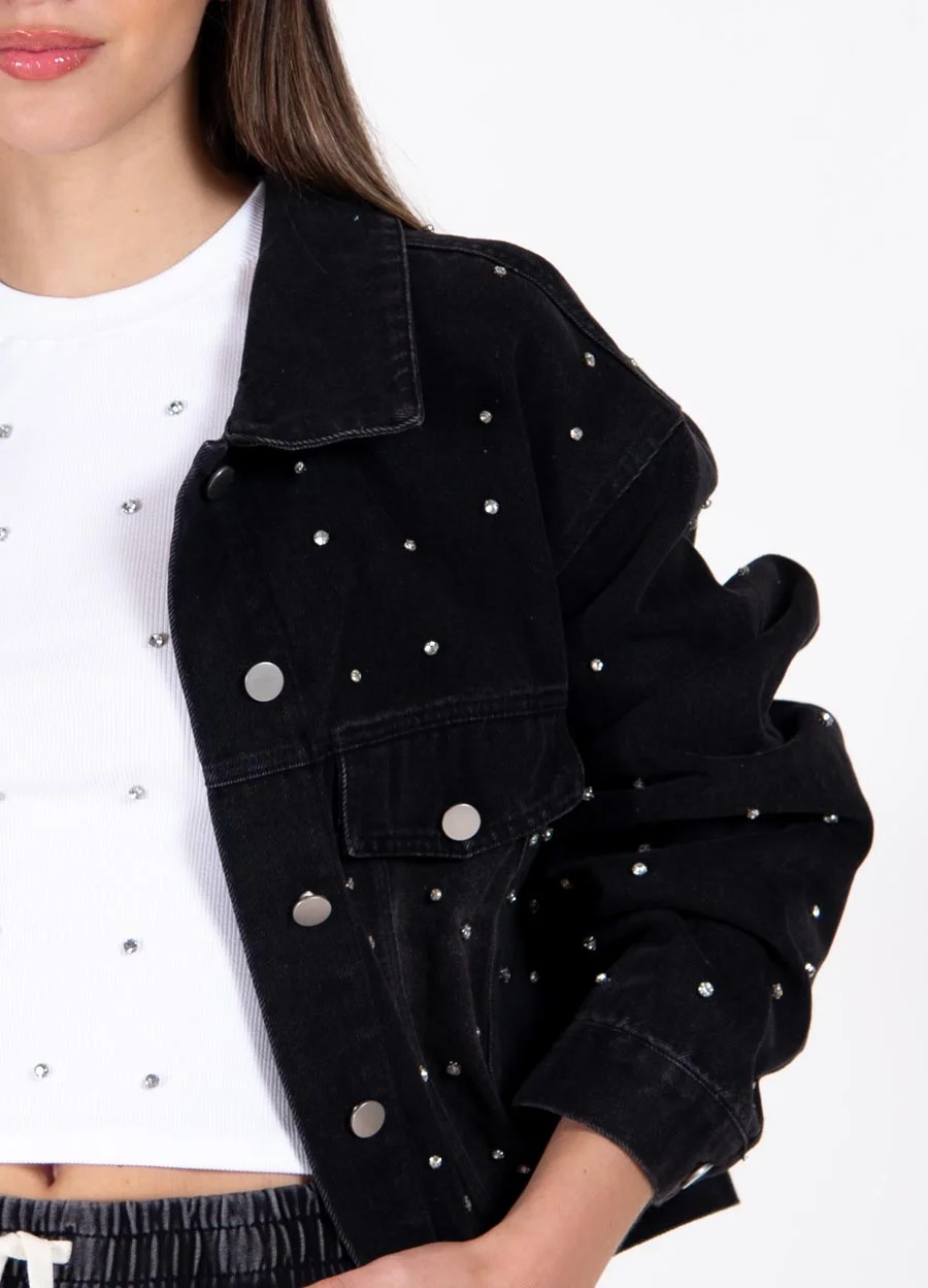 Campera denim con piedras strass