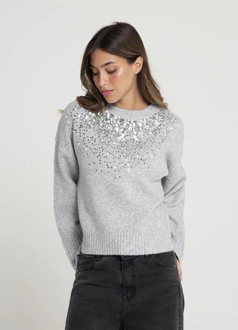 Sweater con lentejuelas en escote 
