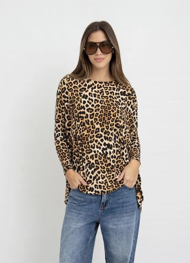Remera print m/larga con tajito