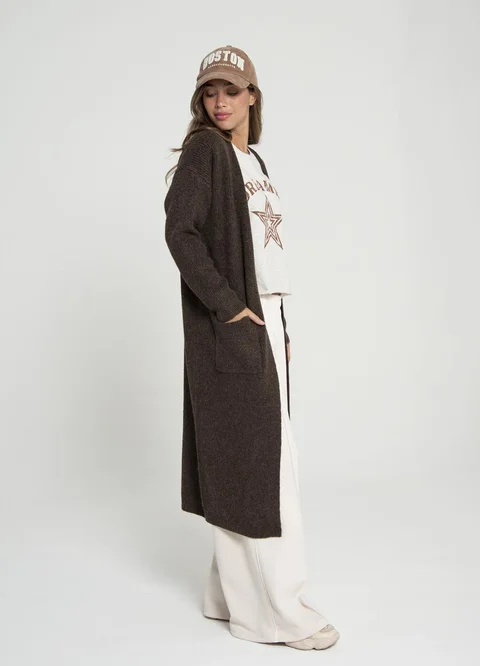 Saco largo tejido con bolsillos 