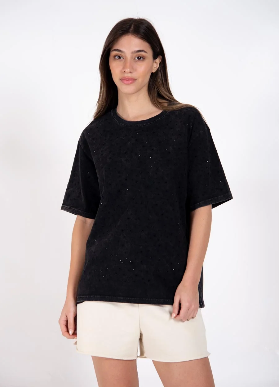Remeron pre lavado con strass negro 