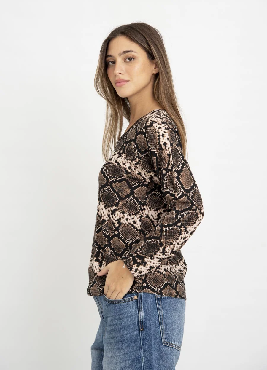 Sweater escote V lanilla estampada 