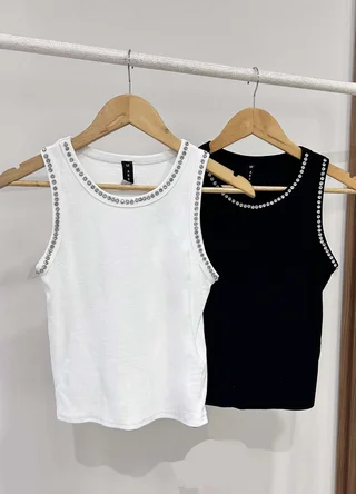 Musculosa de morley con piedras en escote  - Vista 6