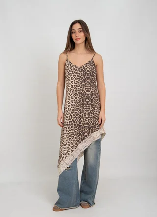 Vestido sedita con recortes y puntilla  - Vista 3