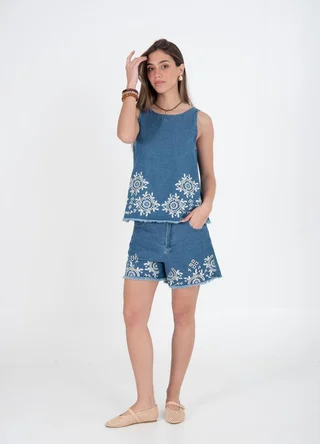 Short denim calado  - Vista 2