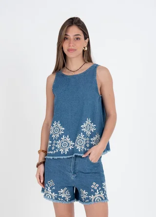 Short denim calado  - Vista 3
