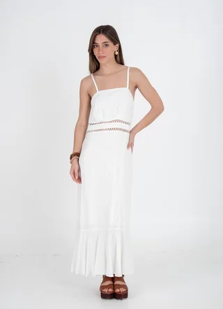 Vestido lino largo bordado  - Vista 2