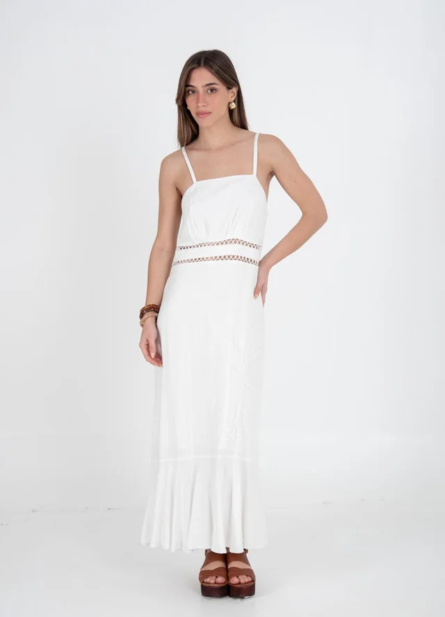 Vestido lino largo bordado 