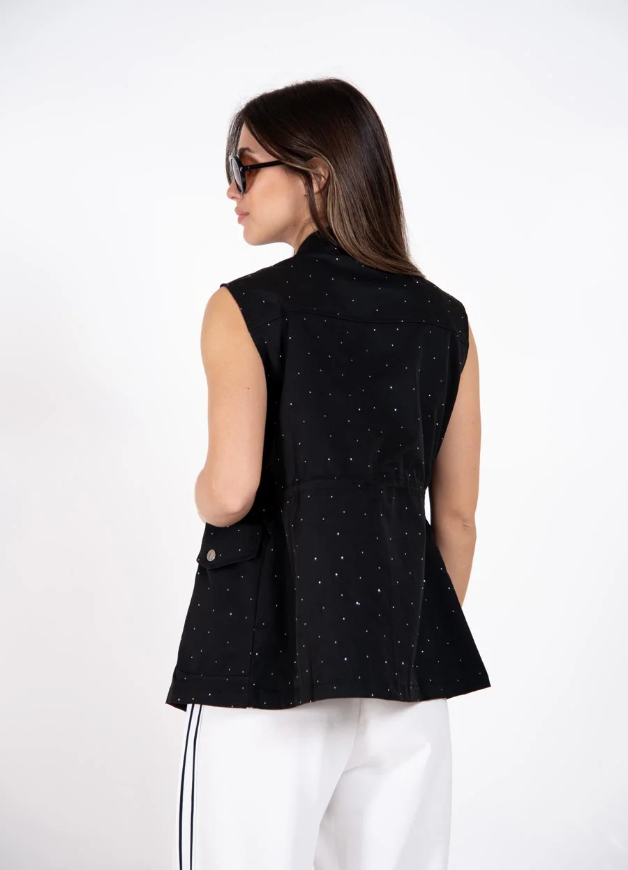 Chaleco cargo con strass 