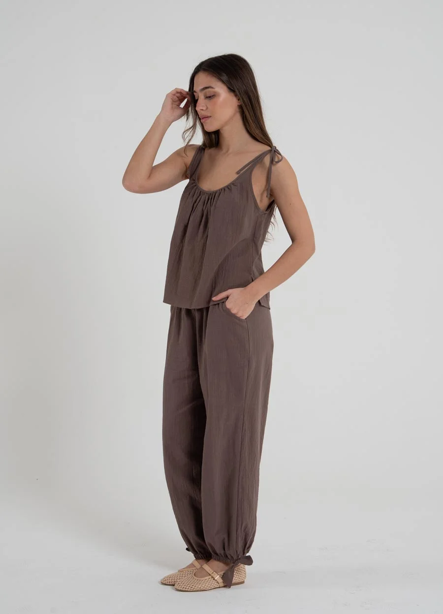 Pantalon balloon gasa con moño